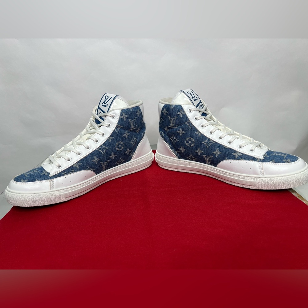 Louis Vuitton Charlie Trainer Sneaker Denim Blue White High Top Original LV - Picture 6 of 12